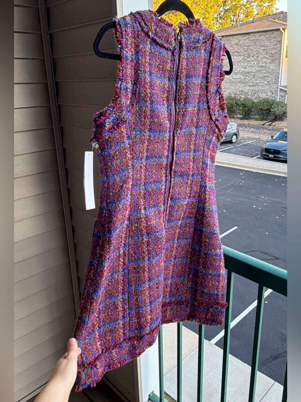 🆕💗💜AQUA Multicolor Tweed Plaid Sleeveless Mini Dress Gold Buttons Size S - Picture 6 of 17
